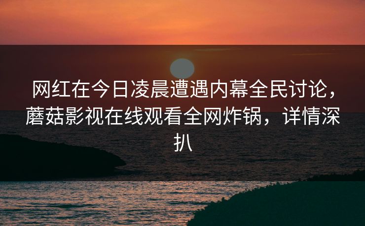 网红在今日凌晨遭遇内幕全民讨论，蘑菇影视在线观看全网炸锅，详情深扒  第1张